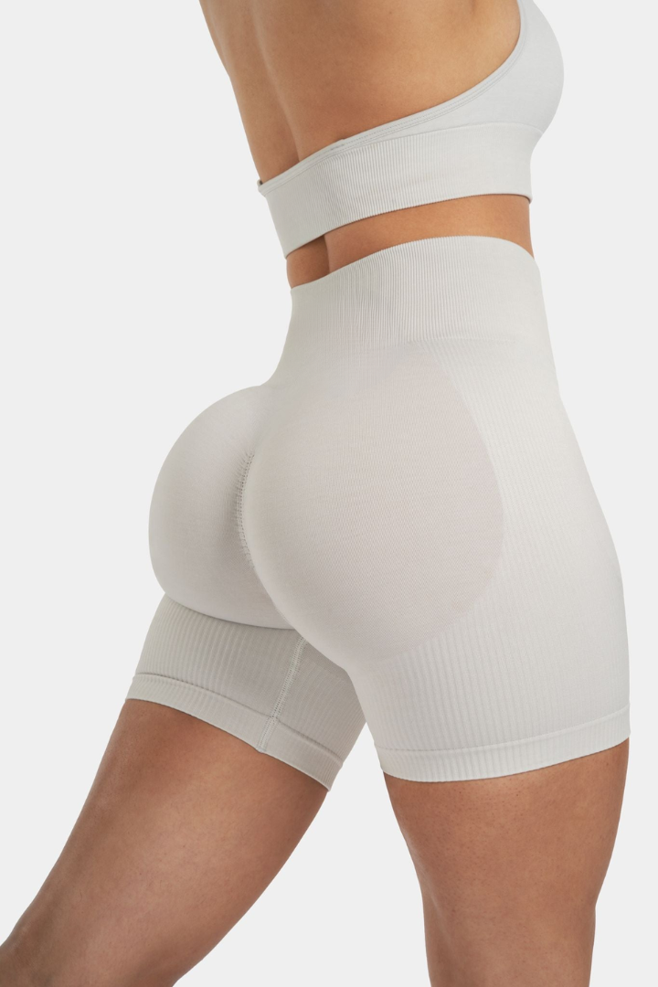 Seamless Sculpt Ribbed Contour Shorts – Stone Grey