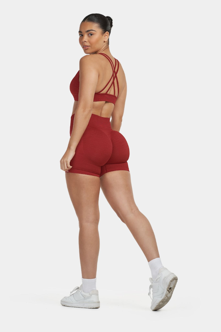 Seamless Sculpt Ribbed Contour Shorts | Cherry Spice