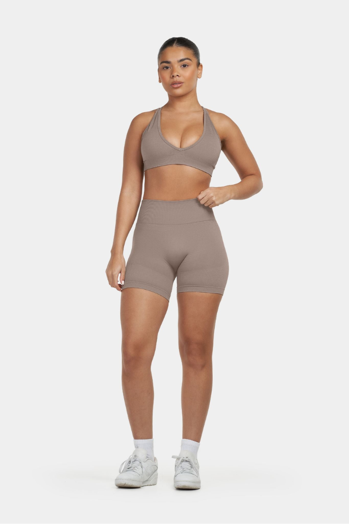 Seamless Sculpt Ribbed Contour Shorts | Khaki
