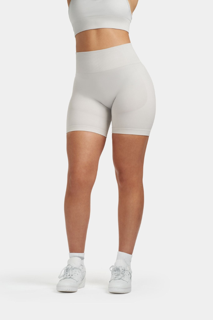 Seamless Sculpt Ribbed Contour Shorts – Stone Grey